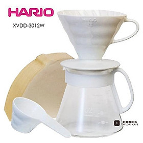 BỘ PHA CÀ PHÊ HARIO DRIPPER XVDD-3012W BẰNG SỨ -MÀU TRẮNG 2 LY