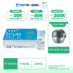 Thùng 48 hộp sữa tươi tiệt trùng TH True Milk  ít đường 180ml