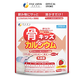 [Vị Dâu] Bột Canxi Cá Tuyết Fine Bone's Calcium For Kids FINE JAPAN bổ sung Canxi phát triển chiều cao gói 140g