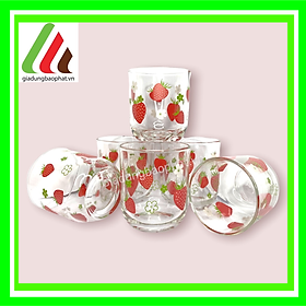 Bộ 6 ly trà nước in hình dâu tây 220ml thủy tinh việt tiệp chất lượng cao dễ thương