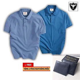 Áo thun nam cổ bẻ  Tặng 1 ví da nam hàng hiệu  vải cá sấu, Combo 2 áo  EZ212 - Xanh môn - Xanh dương - XXL