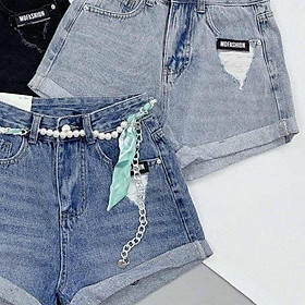 Quần đùi lưng cao cho bé gái phối đồ đi chơi sành điệu size 10-40kg chất jeans co giãn mềm mại