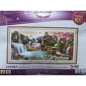 Tranh thêu chữ thập phong cảnh lưu thủy sinh tài LV3387 - 100 x 51 cm - chưa thêu