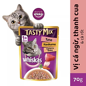 Combo Pate Cho Mèo Lớn Whiskas Tasty Mix Thịt Và Rau Củ Gói 70g