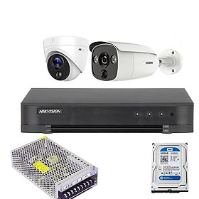 Mua Trọn bộ 2 camera bán cầu và thân trụ Hikvision 5MP -tích hợp cảm biến PIR+đèn.Đầu ghi 4 kênh DS-7104HGHI-F1 Full HD - Hàng chính hãng