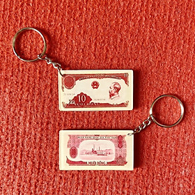 Móc khóa ví - Tờ tiền 10 đồng 1958 xưa bằng mica