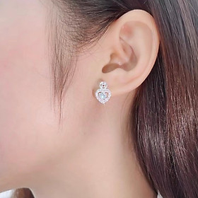 Bông tai bạc hình tim khoá bấm chất liệu bằng bạc MS0855