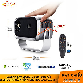 Máy chiếu android có điều khiển cử chỉ và giọng nói tiếng việt, Bluetooth, loa, kết nối màng hình điện thoại, Wifi kép 2 băng tần, cài sẵn ứng dụng tivi truyền hình cáp bóng đá và phim HD miễn phí vĩnh viễn - Hàng Nhập Khẩu