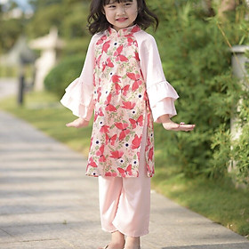 Set áo dài bé gái cách tân họa tiết bướm siêu cưng CT19