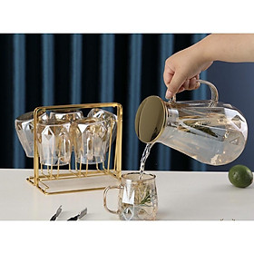 Mua Bộ bình đựng nước uống kèm 6 cốc thủy tinh chịu nhiệt cao cấp lên tới 400 độ c và khay úp cốc