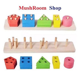 Đồ Chơi Thả Hình Khối Trên Thanh Bằng Gỗ Cho Bé, Giáo Cụ Montessori