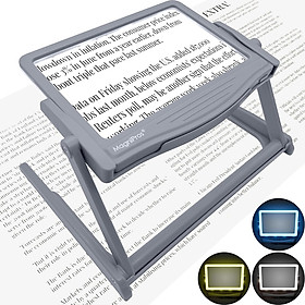 Kính lúp đọc sách cỡ lớn cao cấp Magnipros 1820GY+ST- FBA (5X, có đèn led 3 chế độ màu vô cấp để giảm mỏi mắt, có khung đỡ) (Hàng chính hãng)
