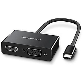 Hình ảnh Cáp Chuyển Đổi USB Type-C Sang Vga + HDMI chuẩn 4K dài 15cm màu Đen Ugreen TC50251MM123 Hàng chính hãng.