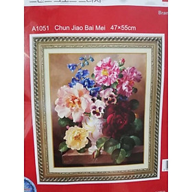 Tranh thêu BÌNH HOA MẪU ĐƠN KHOE SẮC A1051 (chưa thêu)