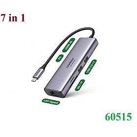 Mua Bộ mở rộng 7 in 1 USB Type-C ra HDMI 4K@60hz/USB/LAN Gigabit/PD100W/SD/TF Ugreen 60515 hàng chính hãng