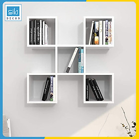 Kệ Gỗ Trang Trí Treo Tường Hình Vuông Cách Điệu SIB Decor, Thích Hợp Để Sách Đứng, Đồ Trang Trí Cho Phòng Khách, Phòng Làm Việc, Phòng Ngủ