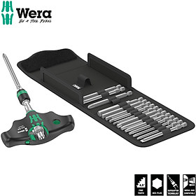 Bộ dụng cụ tay vặn T Wera 05023471001 Kraftform Kompakt 400 RA Set 1 với tay vặn vít tự động gồm 17 cái tháo lắp nhanh 1/4