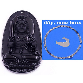 Mặt Phật Bất động minh vương đá thạch anh đen 3.6 cm kèm móc và dây chuyền inox, Mặt Phật bản mệnh