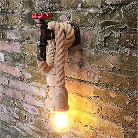 E27 Vintage Industrial Hemp Rope Pipe Wall Light Lamp Sconce Fixture