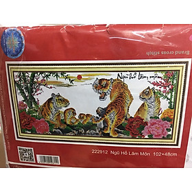 Tranh thêu ngũ hổ lâm môn 102x48cm - chưa thêu