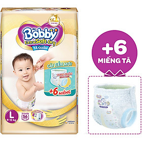Tã Quần Cao Cấp Bobby Extra Soft Dry L56 ( 56 Miếng) - Tặng 6 Miếng Trong Gói