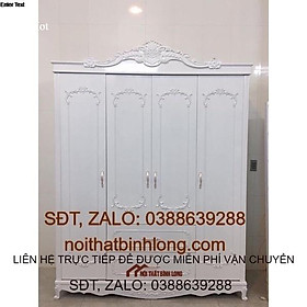 Tủ quần áo trắng hoàng gia 4 cánh