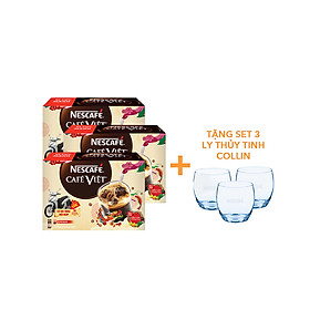 [Tặng Set 3 Ly Thủy Tinh Collin] Combo 3 Hộp Cà phê hòa tan Nescafé Café Việt Đen Đá (Hộp 15 gói x 16 g)