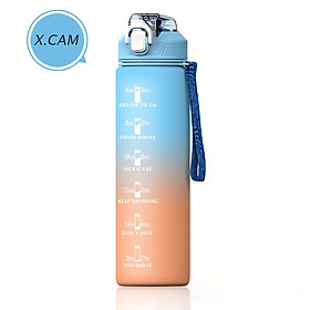 Hình ảnh Bình nước thể thao 1L, bình nước có vạch báo giờ uống nước sẵn ống hút mẫu 2022