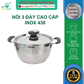 Nồi inox Fivestar Standard 3 đáy Thân Cool quai silicon chống nóng nắp inox (16cm / 20cm / 24cm / 26cm )