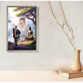 Mua Tranh Thầy Thích Minh Tuệ  mẫu 1 tấm  chất liệu in gỗ tráng gương đóng khung trắng cổ điển cao cấp