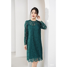 Mua SHEAZ Đầm ren xanh công sở Hàn Quốc dáng suông cổ tròn tay dài ...
