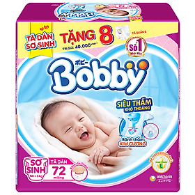 Tã Dán Sơ Sinh Bobby Gói Lớn XS72 (72 Miếng) + 8 Miếng Tã Quần Size S