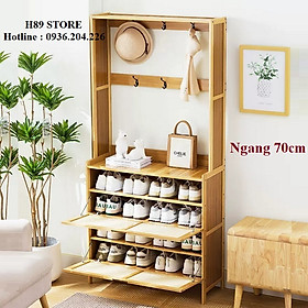 Tủ giày gỗ tre thông minh kết hợp làm kệ trang trí decor gia đình, tủ sắp xếp giầy dép có móc treo đồ