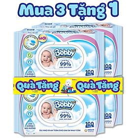 Combo Tiết Kiệm 3 Gói Khăn Ướt Bobby Care Không Hương 100 Tờ Gói