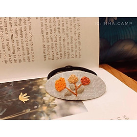 Cột tóc oval thêu nhánh hoa cute