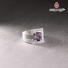 Nhẫn bạc nam mặt đá thạch anh tím Ni20 mệnh hỏa. thổ - Ngọc Quý Gemstones