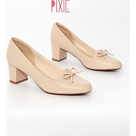 Giày cao gót đế vuông 5cm mũi vuông nơ nhỏ pixie x559