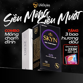 Combo Mỏng Chạm Đỉnh - Bao cao su LifeStyles Zero 12 bao + 1 Bao cao su Lifestyles Skyn Elite Nonlatex 10 bao