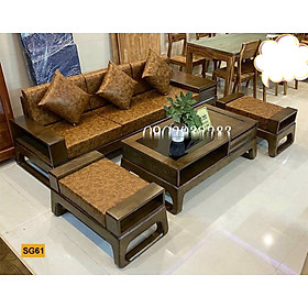 Bộ bàn ghế phòng khách sofa 4 món gỗ sồi mẫu hiện đại, giá xưởng miễn phí giao hàng