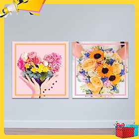 Bộ 2 tranh treo tường “Hoa tình yêu” | Tranh trang trí hoa lá W3427