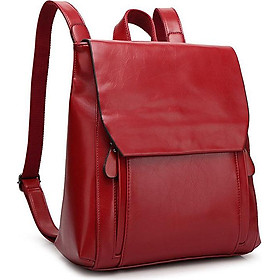 Lady'S Casual Fashion Backpack Oil Wax Soft Leather Student Bag