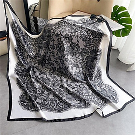 Khăn turban lụa vuông choàng cổ size 108x108cm in hình ren