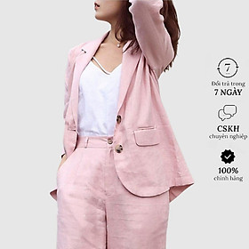 Áo khoác blazer nữ 1 lớp vải linen Hàn, cổ ve vuông, túi bổ nắp, 2 cúc (Hồng Phấn) Haint Boutique BZ08