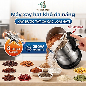Máy Xay Hạt Tiêu Hạt Cafe Hạt Khô Gia Vị Đa Năng Công Suất 250w 8 Lưỡi Dao Cực Bén Chất Liệu Cối Inox - Hàng Nhập Khẩu