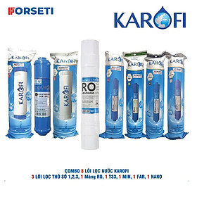 Trọn bộ 8 lõi lọc nước Karofi chính hãng dùng cho máy lọc nước Karofi E8RO ( dùng màng RO 100) - Hàng Chính Hãng