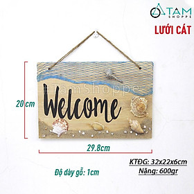 Bảng gỗ treo cửa Welcome phong cách biển BTC-09