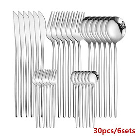 Vàng Bộ Dao Kéo Inox Vàng Dao Dĩa Thìa Bộ Dao Kéo Nhà Bếp Bộ Đồ Ăn Vàng Chén Ăn Bộ Dropshipping - silver 6sets