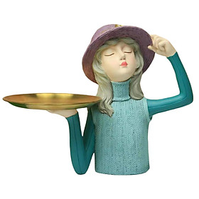 Girl Figurine Statue Holding Storage Tray Gifts Resin Table Art