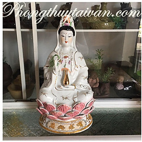 Mua Tượng mẹ Quan Âm tọa sen-áo viền vàng 34cm_video