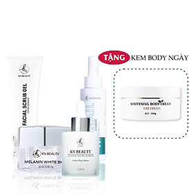 Bộ 4 bước chăm sóc da Trắng sáng Ngừa Nám KN Beauty chuyên sâu: Kem dưỡng + Serum + Sữa rửa mặt + Tẩy tế bào chết  (Tặng Body Bơ Ngày)